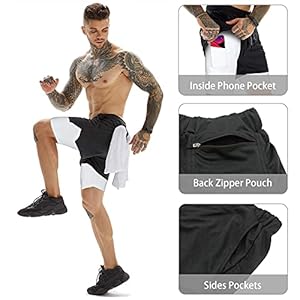 OEBLD Mens Athletic Shorts 2 in 1 Gym Workout Running 7 Shorts with Towel Loop