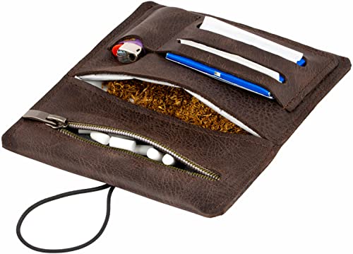 Etui Blague à Tabac à Rouler en Cuir Italien Véritable - Pochette 30g avec Compartiments pour Feuilles, Filtres et Briquets - Fermeture Éclair Supplémentaire pour Un Rangement Sécurisé