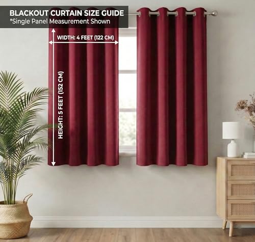 Image of VAS COLLECTIONS 100% Blackout Door Curtains, 5 Feet (121 x 152 cm) Set of 2, Plain, Thermal Insulated, Room Darkening Curtains for Living Room, Bedroom (Maroon)