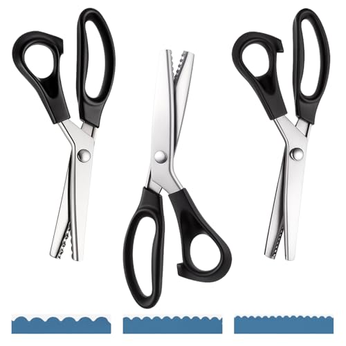 Lanties 3 Sizes Pinking Shears for Crafting and Paper Cutting 3mm 5mm 7mm Scalloped Scissors 9.3 Zig Zag Scissors Handheld Serrated Jagged Dressmaking Supply for Leather Fabric Craft Paper