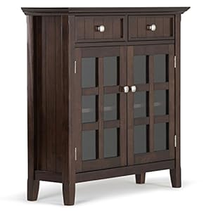 SIMPLIHOME Acadian SOLID WOOD 36 inch Wide Rustic Entryway Hallway Storage Cabinet in Brunette Brown with 2 Drawers 2 Doors and 2 Adjustable Shelves