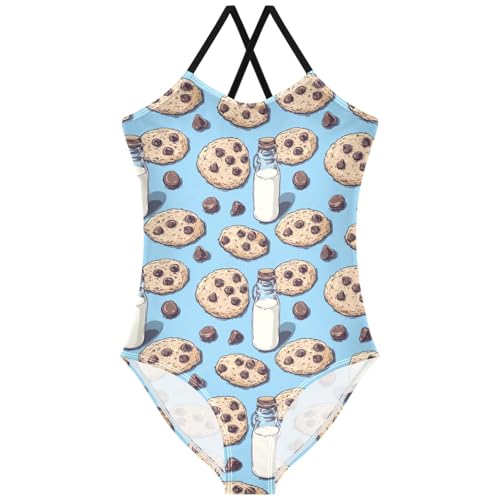 Pigsaly Girls One Piece Swimsuits Cookie Chocolate Chips Bottle Kids Cross Back Swimwear Toddler Beach Sport Bathing Suit 3T