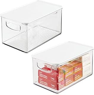 mDesign Set of 2 Storage Tray for Organising Desks and Homes  Office Storage for Pens, Memos, Paperclips etc  Stationery Storage Container with Lid and Handles  Clear/White