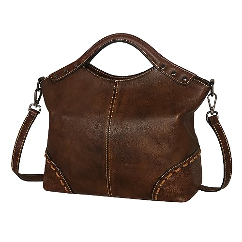 HESHE Leather Purses for Women Satchel Bag Designer Handbag Vintage Top Handle Purse Crossbody Bag Hobo Handbags