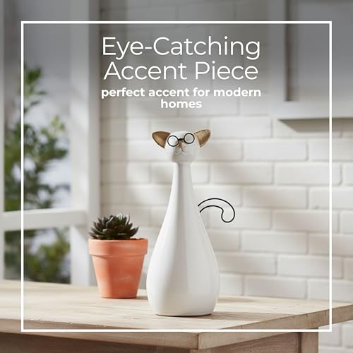 Figura decorativa de cerámica en forma de gato beige 10 in miniatura 4