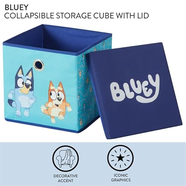 Idea Nuova Bluey Collapsible Fabric Storage Cube,10¡± Organizer Bin with Lid for Bedroom, Playroom, and Closet