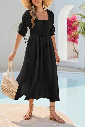 Robe Midi Col Carré et Taille Élastique Confortable R.Vivimos - 3