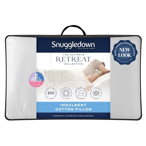 Snuggledown Ultimate Luxury Pillows 2 Pack - Soft Support Front Sleeper Pillows for Neck Pain Relief - 100% Jacquard Cotton Cover, Hypoallergenic, UK Standard Size (48cm x 74cm), White
