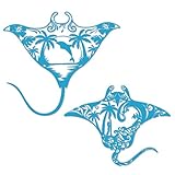 Slickss Blue Manta Ray Metal Wall Art, Sting Ray Wall Decor Set of 2 - Ocean Wall Art, Beach Wall Art for Living Room, Bathroom, Coastal Home Decor