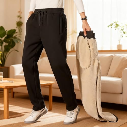 Men's Fleece Sherpa Lined Sweatpants Big and Tall Winter Warm Pants Athletic Running Jogger with Pockets4
