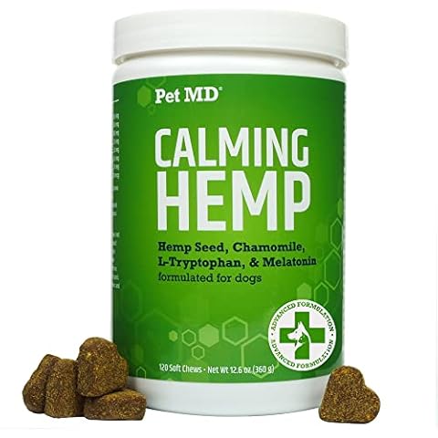 Pet MD Calming Chews for Dogs - Dog Calming Treats with Hemp & Melatonin - Calming, Anxiety Relief, & Separation Relaxant with Chamomile & L-Tryptophan - 120 CT Cover