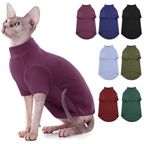 SUNFURA Turtleneck Sweater for Cat, Sphynx Cats Shirt Hairless Cat Sweaters with Sleeves, Warm and Soft Kitten Pullover Fleece Winter Pajamas Jumpsuit for Puppy Cats, Purple S