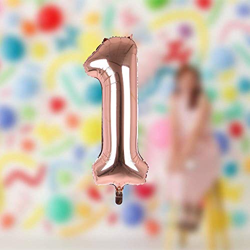 Image of AMFIN Number 1 Foil Balloon Number Balloons One Number Foil Balloon Props for First Birthday - Rose Gold