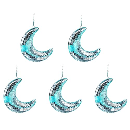 Bdfhjln 5 bolas de discoteca en forma de luna para decoración de fiestas, habitaciones, hogar, decoración de discoteca colgante, luces retroreflectantes