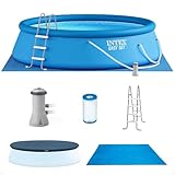 INTEX 26165EH Easy Set Inflatable Swimming Pool Set: 15ft x 42in – Includes 1000 GPH Cartridge Filter Pump – Removable Ladder – Pool Cover – Ground Cloth