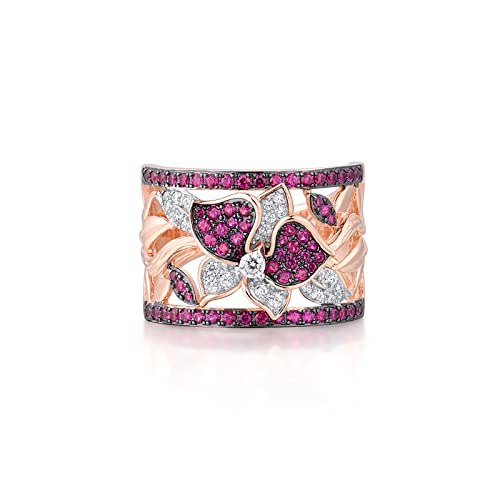 Santuzza 925 Sterling Silver Butterfly Gemstone Ring Created Ruby White Cubic Zirconia 14K Rose Gold Plated Flower Ring For Women (8) #TOP1