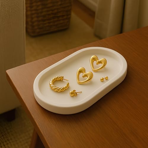 Image of Oval trinket tray for Jewellery, Bathroom Organizer Tray, Makeup and Table Organizer (18.8x10.5x2cm) (White)