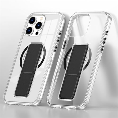 Étui iPhone 15 Pro antichoc transparent avec support pliable noir