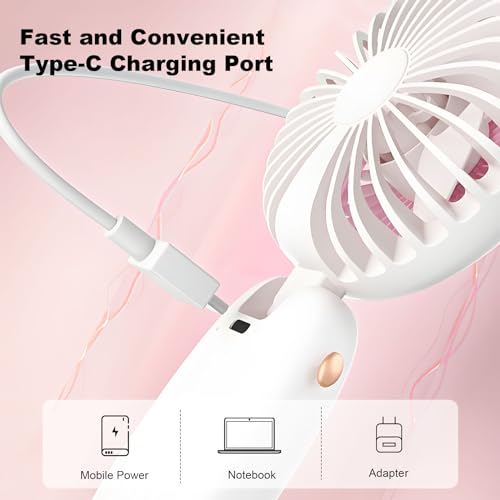 Handheld Fan Mini, Cute Hand Fan Portable, Powerful USB Rechargeable Fan with 4 Speeds and LED Display for Kids Women, Battery Small Electric Hand Held Fans Folding for Desktop/Office/Travel-Pink