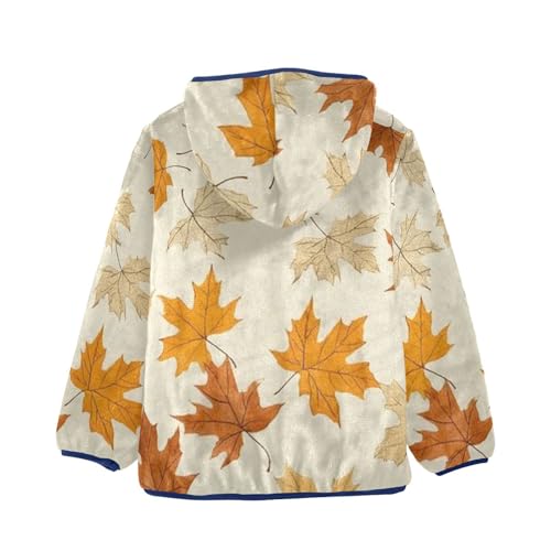 Yellow and Orange Maple Leaves Girls Fleece Jacket Girls Fall Jacket Girls Zip Up Hoodie Girls Sherpa Jacket 2-10T2