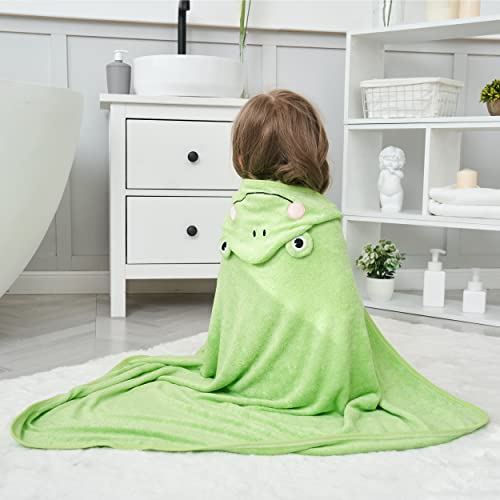 Image of HIPHOP PANDA Ultra Soft Hooded Baby Towel - 2-Layer Thick 500GSM Absorbent | Rayon Made from Bamboo, Hooded Bath Towel for Newborn, Infant, Toddler, Baby Registry - Frog, 30x40 In