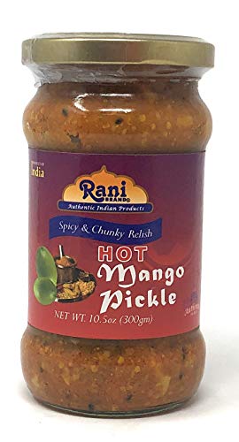 Rani Mango Pickle Hot (Achar, Spicy Indian Relish) 10.5oz (300g) ~ Glass Jar, All Natural | Vegan | Gluten Free | NON-GMO | No Colors | Popular Indian Condiment, Indian Origin