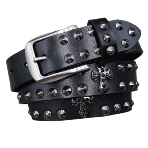 Ceinture western en cuir avec rivets punk rock et motif croix strassée pour jean et tenue mode