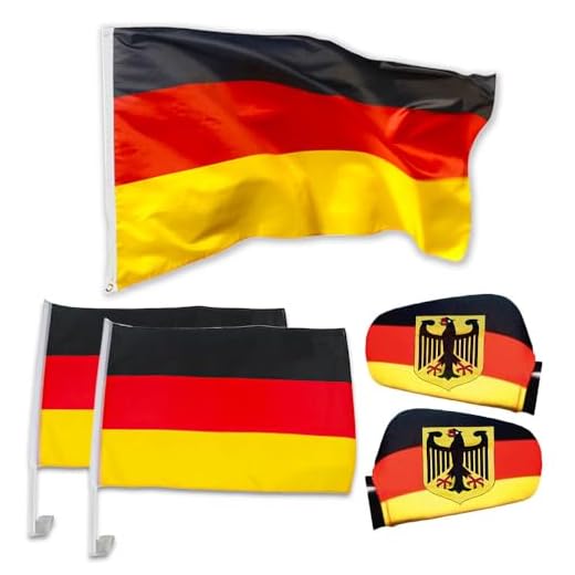 Murago- 5 teiliges Deutschland Auto Fanset - EM Dekoration Fanartikel Autofahne Spiegelfahne Flagge ca. 90x60 cm mit Ösen Fußball Party