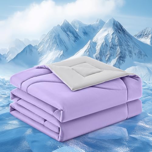 Image of Cooling Comforter Queen Size, Double-Sided Cooling Blanket for Hot Sleepers & Night Sweats, Arc-Chill Q-Max > 0.4 Breathable Ice Blanket, Lightweight Cold Comforter (80''x90'', Purple)