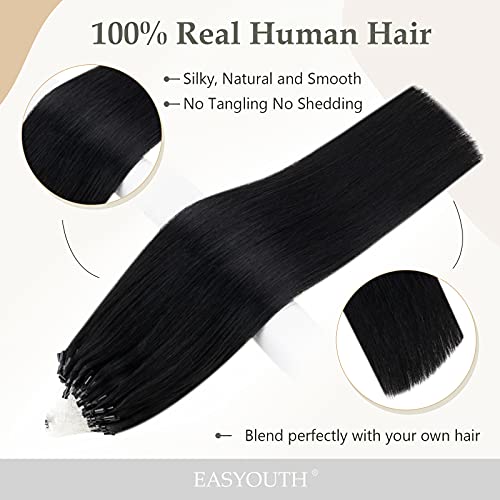 Easyouth Micro Loop Hair Extensions Black Micro Hair Extensions Human Hair Jet Black Micro Beads Hair Extension Soft Straight Hair Extension Natural Look 20 Inch 50g 50s - Image 3