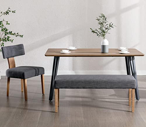 Vescasa Charcoal Linen Upholstered Dining Bench With Natural Wood Legs, 44.5" W Entryway Farmhouse Padded Bench For Dining Room, End Of Bed, Kitchen, Living Room, 1 Pc #TOP4