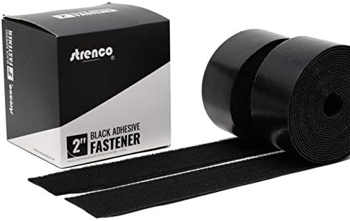 Strenco 2 Inch Hook and Loop Strips with Adhesive - 5 Yards - Heavy Duty Tape - Black Sticky Back Fastener