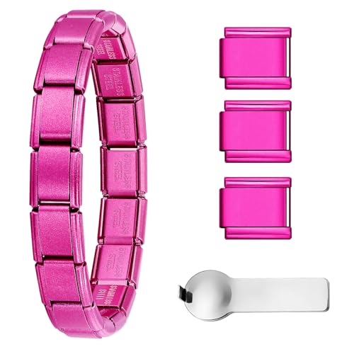GEMOSA Juego de iniciación de pulsera italiana de 9 mm, pulsera de eslabones clásicos de acero inoxidable para mujeres y hombres, ajustable de 6.7 a 8 pulgadas, 18 + 3 eslabones con herramienta de