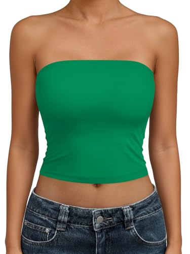 Trendy Queen Womens Strapless Tube Top Green X-Small