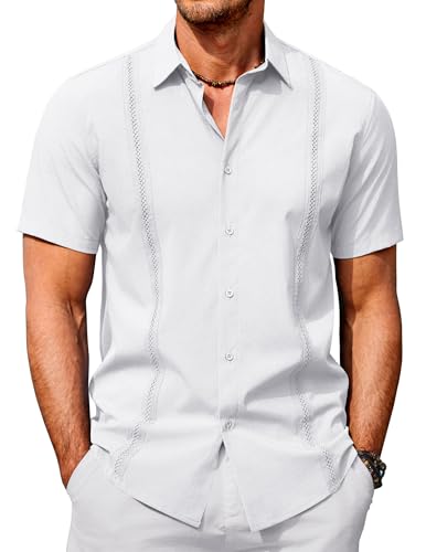 COOFANDY Men's Cuban Guayabera Shirts Casual Short Sleeve Button Down Shirt Summer Beach Vacation Shirt