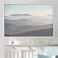 Framed Canvas Wall Art White Sunset Abstract Aerial Colorful Digital Art Landscape Minimalist Mountain Top Multicolor - 16x24 inches