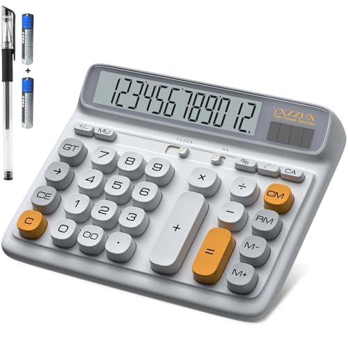 Desktop Calculator with Extra Large 5-Inch LCD Display, 12-Digit Two Way Power Solar & Battery Office Calculator with Big Buttons for Business, Accounting & Home Use(Grey)