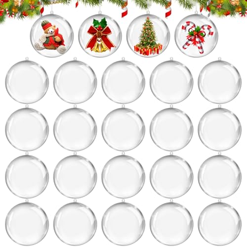 XIMISHOP 24PCS Christmas Clear Fillable Baubles6CM Clear Plastic Baubles to Fill Christmas DIY Plastic Fillable Ball for Xmas Tree Decorations Craft Ornament Make Your Own Bauble
