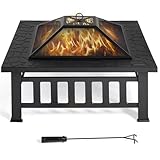 Yaheetech 86 cm Brasero Exterior para Jardín y Terraza 3 en 1 Metal Fire Pit para Terraza Estufa al Aire Libre 86 x 86x 54 cm Negro
