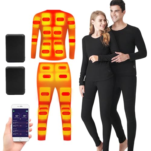 TOVCHEI Heated Underwear Set Unisex, 24 Zone Full Body Heating Thermal Tops &Pants with Battery for Outdoor Sports Cycling,Black,M