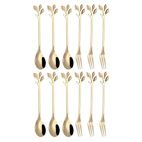 CTRLZS 12Pcs Dessert Spoon and Fork Set Stainless Steel Mixing Spoon Cake Forks for Home Kitchen Fruit