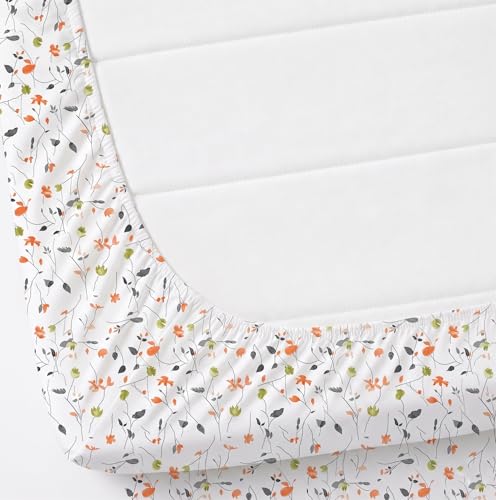 Image of Ezyption Cotton Super Soft 240 TC Elastic Fitted All Around Elastic Printed King Size Double Bed Bedsheet with 2 Pillow Cover 72 inch X 78 inch White Orange
