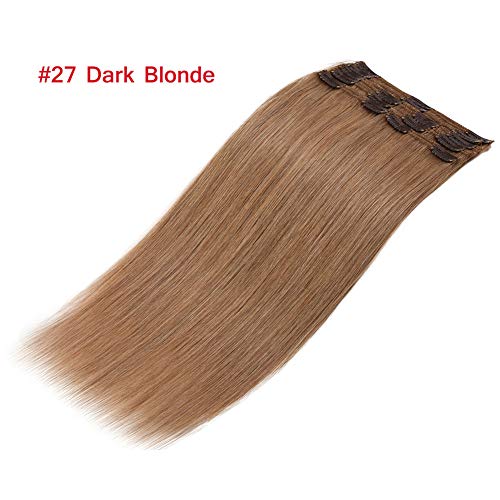 20" / 20 inch 150g Double Weft 100% Remy Human Hair Clip in Extensions Grade 7A Quality Full Head Thick Thickened Long Soft Silky Straight 8pcs 18clips for Women Beauty #27 Dark Blonde