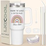 LiqCool 40th Birthday Gifts Women 40 Oz Tumbler with Handle and Straw, Unique Since 1984 40 Year Old Birthday Gifts for Women, Happy 40th Birthday Gift Ideas for Friends Family (White)