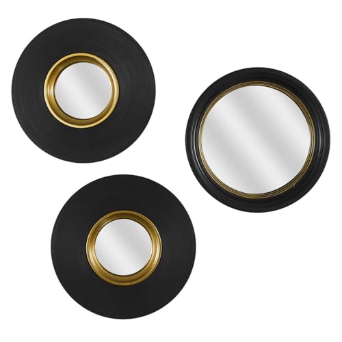 HOME DECO FACTORY - HD0111, Miroir Convexe Design Épuré 25,5 cm - Conçu pour Salon, Chambre ou Couloir - Effet de Profondeur et Finition Soignée - Noir et Or