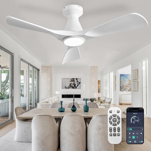 Image of Depuley Ceiling Fans with Lights and APP: Flush Mount Low Profile Ceiling Fan for Bedroom - Dimmable Indoor Outdoor Fan with Remote Control White Timer