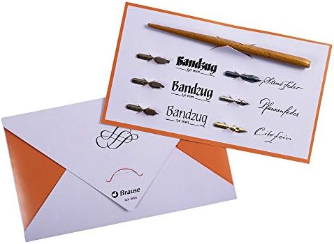 Brause 137B - Writing and calligraphy pack containing 6 nibs (Sténo, Pfannen, Cito fein, Bandzug 1mm, 2mm and 3mm) and wooden nib holder