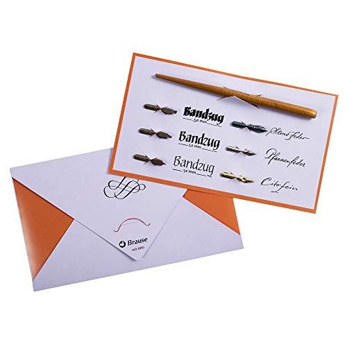 Brause 137B - Writing And Calligraphy Pack Containing 6 Nibs (Sténo, Pfannen, Cito Fein, Bandzug 1Mm, 2Mm And 3Mm) And Wooden Nib Holder #TOP12