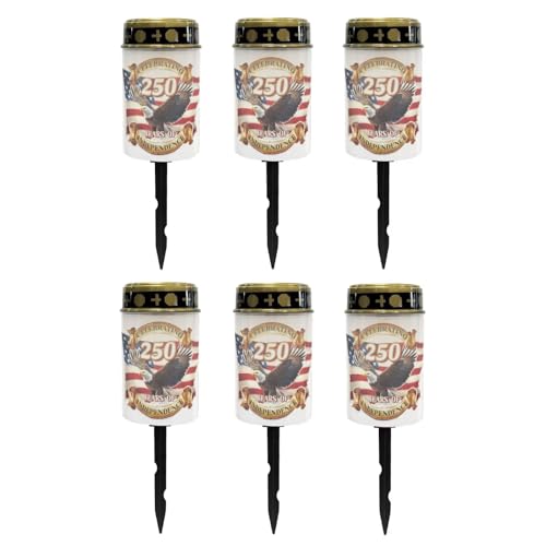 Image of Poceacles Eagle USA Flag 250th Print Solar Lights 4th of July Decorations Outdoor Waterproof Grave Lights for Cemetery LED Flameless Candle Cemetery Solar Pillar Candles Outdoor Decor, Pack of 6