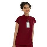 Kitmaz Damen Medizinische Uniformen Top, Übergroßer Mandarin-Kragen, 2 Seitentaschen, extrem weich & 4-Wege-Stretch(Weinrot,M)